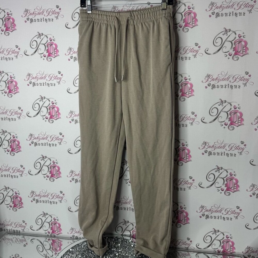 Zara Light Tan Joggers cream beige cuffed pants bottoms sweatpants comfy